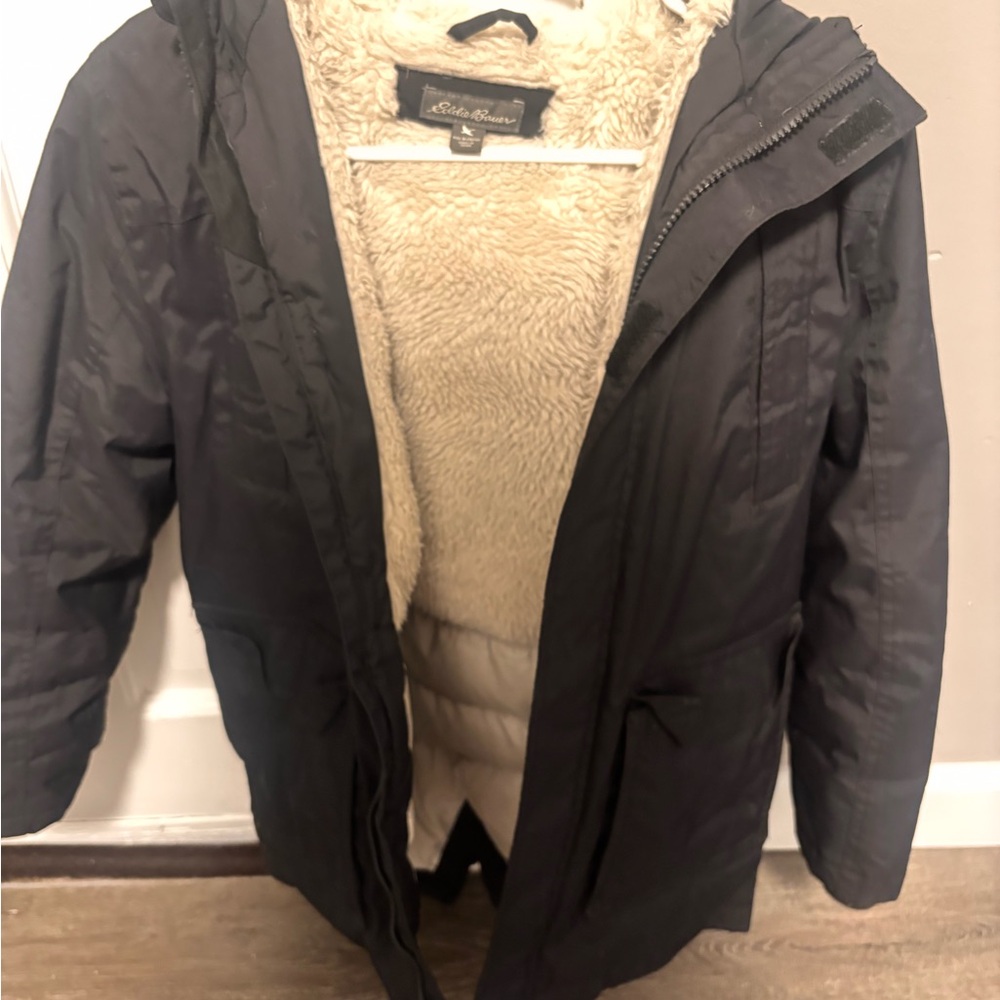 Eddie Bauer Black Parka with Faux Fur Lining